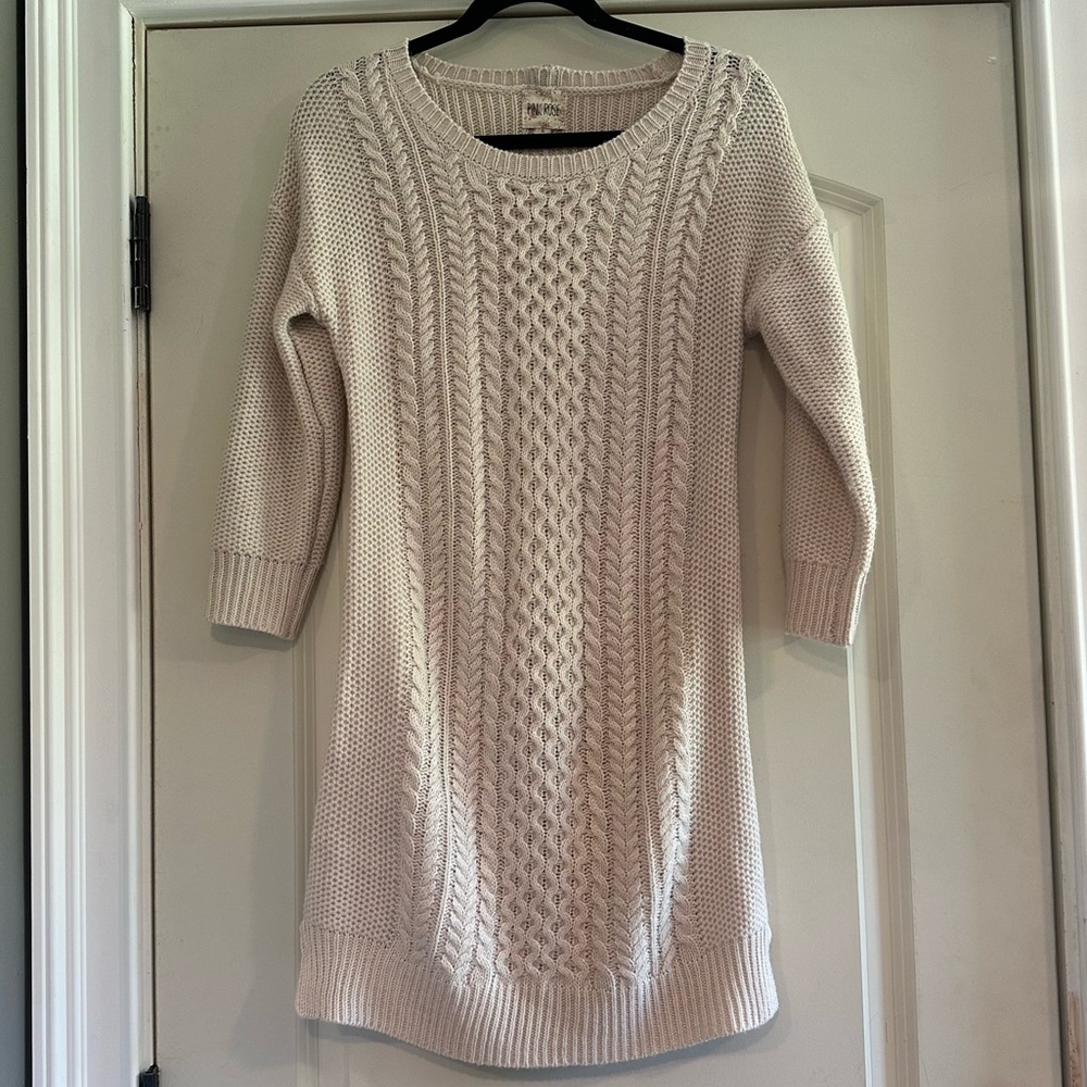 Cream cable knit sweater dress, fitted